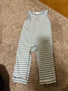 Striped Blue & White Sleeveless Baby One-Piece Romper